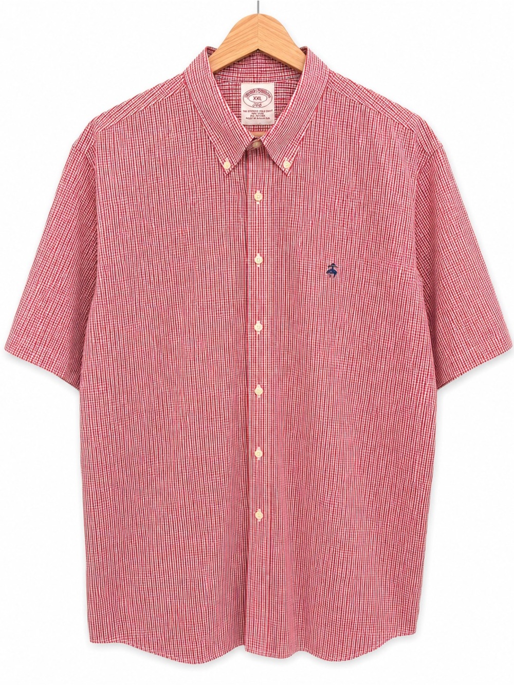 Brooks Brothers 346 Mens XXL Red Gingham Non-Iron Cotton Short Sleeve Shirt